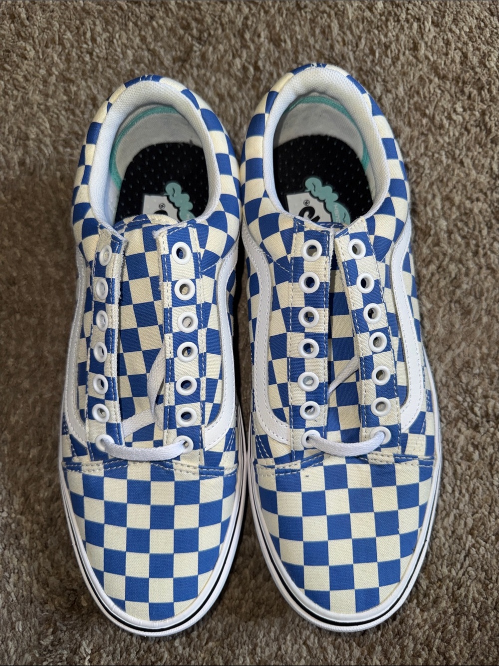 Vans Kids Checkerboard Low-Top Sneakers in Blue and Cream